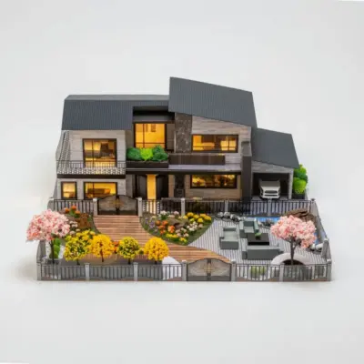 紙紮華麗電梯別墅+豪華花園庭院-1