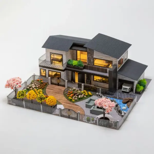 紙紮華麗電梯別墅+豪華花園庭院-3