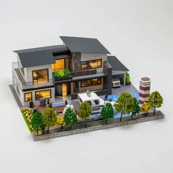 紙紮華麗電梯別墅+豪華遊艇碼頭-2