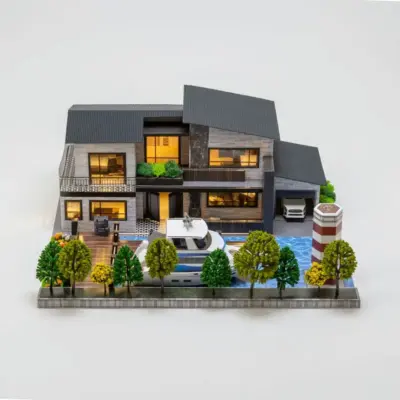 紙紮華麗電梯別墅+豪華遊艇碼頭-1