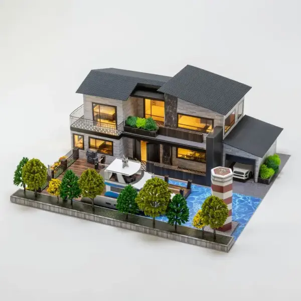 紙紮華麗電梯別墅+豪華遊艇碼頭-3